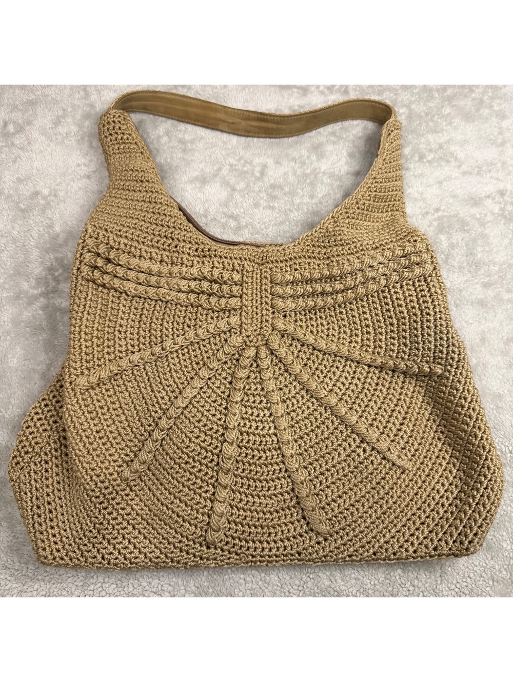 Tan Crochet Hobo Shoulder Bag Boho Slouchy Knit Purse Y2K Festival